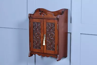 Small Antique Oak Arts & Crafts 2 Door Hanging Smokers Pipe Cabinet Cupboard • £485