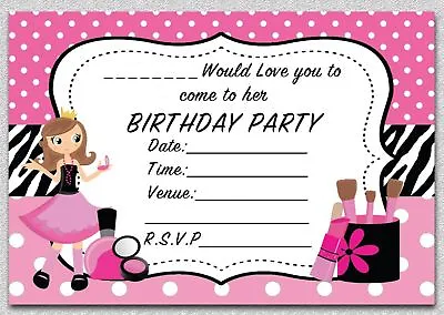  Girls Pamper Birthday Party Invitations Kids Invites Pink Childrens Makeover • £3.99