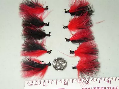 10 NON-LEAD HAND TIED MARABOU JIGS TROUT STEELHEAD CRAPPIE 1/100 Oz RED & BLACK • $7.79