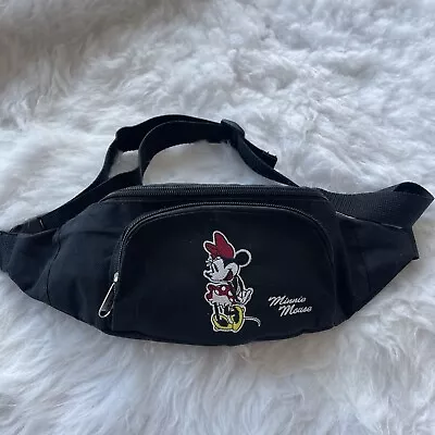 Mickey Mouse Black Fanny Pack Belt Bag Front Pouch Zippered Embroided • £17.67
