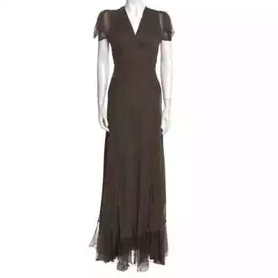Morgane Le Fay Dark Green Silk Boho Tiered Maxi Dress • $350