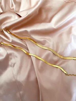 £12.50 • Buy 18kt Gold Plated Flat Chain Snake Bracelet- Perfect For Gifting 