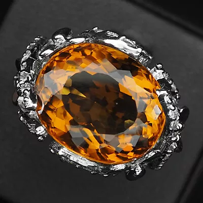 Spessartite Mandarin Garnet Oval 16.70Ct 925 Sterling Silver Rings Size 6.75 • $34.99