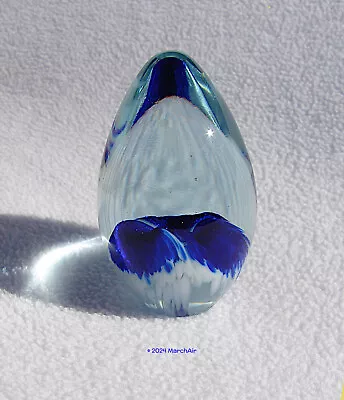 Mount Saint Helens Art Glass Egg Paperweight Blue Flower Signed MSH 1990 Vintage • $24.99