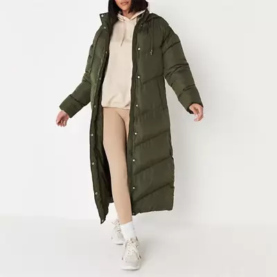 £21.99 • Buy Ladies Missguided Oversized Khaki Maxi Length Chevron Puffer Coat Size 12