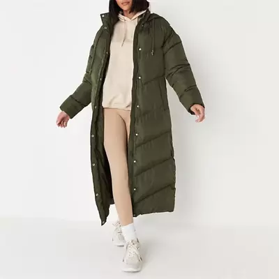 £19.99 • Buy Ladies Missguided Oversized Khaki Maxi Length Chevron Puffer Coat Size 12