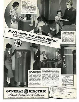 1937 G-E General Electric Oil Furnace Safeguards Whole Family Vintage Print Ad • $8.95