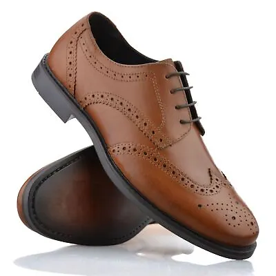 Mens Brogues Leather Smart Casual Lace Up Oxford School Work Office Shoes Size • £24.98