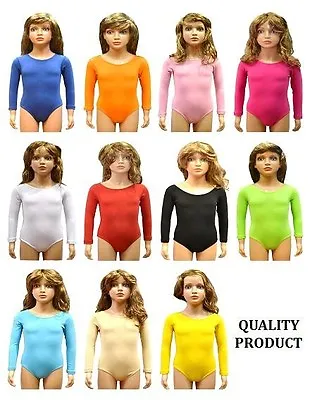 Girl's Cotton Long Sleeve Leotards Stretchy Dance/gym/ballet Sports Colour&sizes • £5.95