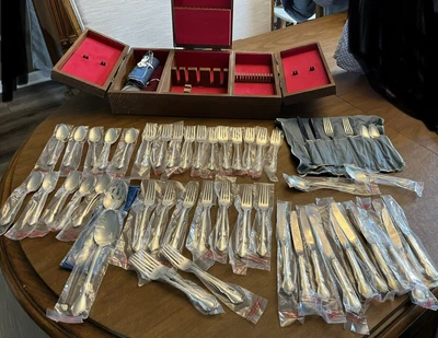 $3400 • Buy Reed And Barton Hampton Court 12 Pc. Place Flatware Set Plus More! Sterling