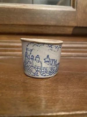 Cute Dollhouse Pottery MINIATURE Salt Glaze Train Decorated Crock Pot 1.5” • $29.99