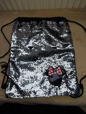 Girls Sequin Silver/black  Minnie Mouse Drawstring Bag • £2.29