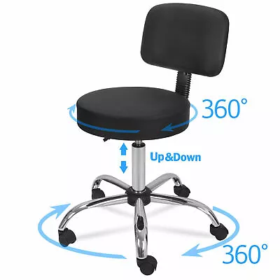 Black Rolling Adjustable Hydraulic Medical Spa Salon Stool With Back Cushion • $37.59