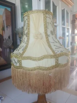 Vintage Beaded Lamp Shade With Matching Beaded Golden Fringe  • $95
