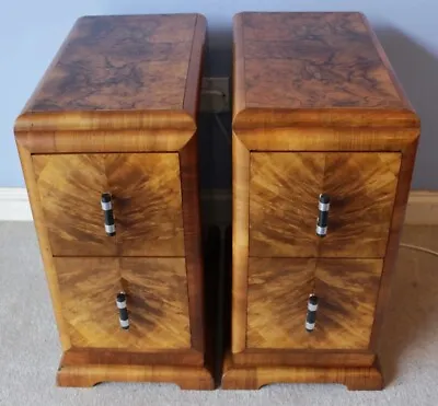 £522 • Buy Good Quality Pair Of Art Deco  Burr Walnut Bedside Drawers  /cabinets / Table
