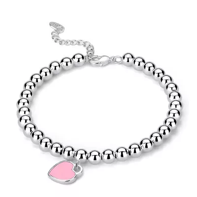 925 Sterling Silver Heart Dangle Beads Chain Bracelet Bangle Women Charm Jewelry • $7.51