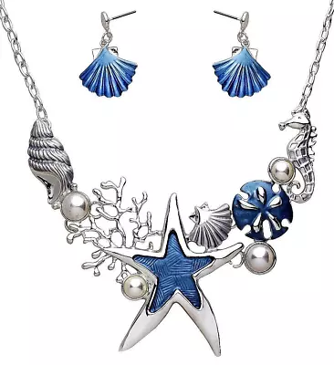 Beautiful Starfish Sand Dollar Shell Seahorse Necklace And Earrings Set • $19.95