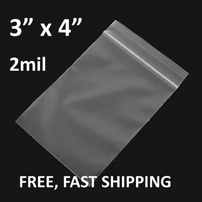 3 X 4  CLEAR 2 MIL ZIP SEAL BAGS POLY PLASTIC RECLOSABLE LOCK MINI SMALL BAGGIES • $7.50