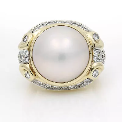 David Stern Mabe Pearl Diamond 18k Gold Vintage Statement Ring • $4500