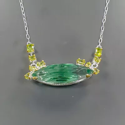 Natural Gemstone 40 Ct Fluorite Necklace 925 Sterling Silver 18.5 /N19976 • $37.99