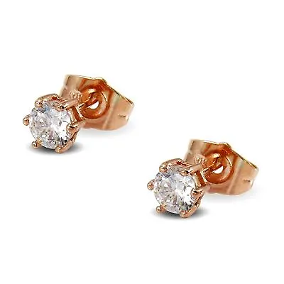 9ct Rose Gold Filled Womens Girls Childrens  Stud Earrings White 5mm Crystals • £9