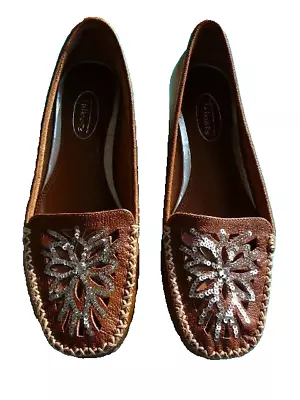 Women's Talbots Cognac Camel Brown Sequined Loafers-Size 7B • $15.99