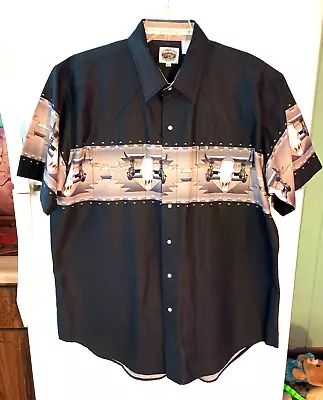 Men's Cumberland Outfitters Black Longhorn Skull Pearl Snap Western Shirt Xl Euc • $34.99