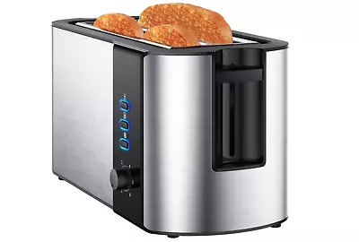 Full Stainless Steel Toaster 4 Slice Long Extra-Wide Slots With Removable Tray • $31.88