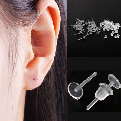 20x Invisible Plastic Stem Anti-Allergy Ear Stud Earring Stoppers Replacement • £1.99