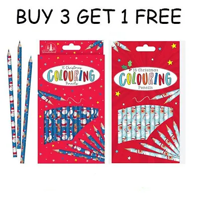 Christmas Colouring Pencils 15 Pack Stocking Fillers Children's Kids Boys Girls • £2.37