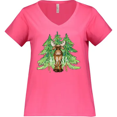 Inktastic Alaska Moose And Trees Women's Plus Size V-Neck States Boodlebug State • $24.99