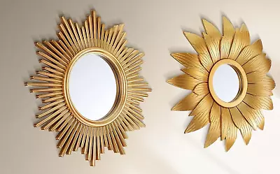 2 WALL Accent MIRRORS Boho GOLD Sunflower Flower & Sun Sunburst 10  Bohemian • $39.99