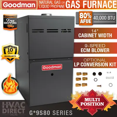 40000 BTU 80% Goodman 1 Stage Natural Gas Or Propane/LP Furnace GM9S80/GC9S80 • $921