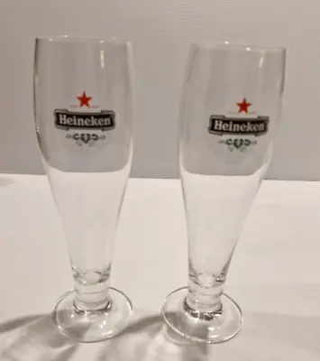 2X Heineken Tall Glasses Beer Clear Cup Breweriana 0.3L Size Barware • $30.58