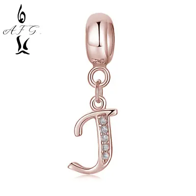 S925 Pendant Charm Bead Alphabet Birthday Names Letter A - Z RoseGold Plated AFG • £17.99