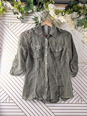 DA-NANG Women's Cotton Silk Sheer Button Up Green 3/4 Sleeve Size Medium • $18.99