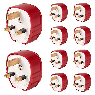 10 X MK - Toughplug 13A UK Mains Plug Red 655 13 AMP Fused ASTA HIFI AUDIO • £69.75