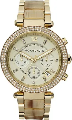 New Michael Kors Mk5632 Parker Gold Tone Steel Acrylic Horn Band Crystal Watch • $94.99