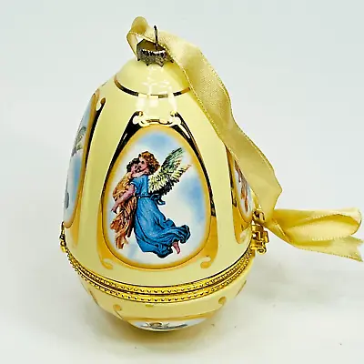 Musical  Ornament Angel Egg Shaped Music Or Trinket Box  Porcelain 4 Inches • £19.30