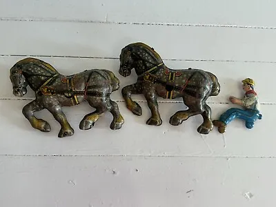 Vintage Marx Wind Up Tin Toy Parts - Tractor Driver & Two Horses • $60