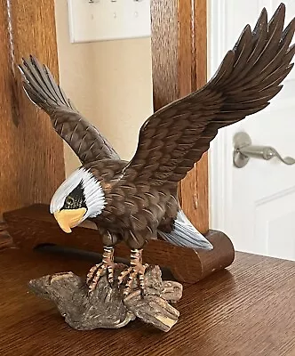 Vintage Folk Art Hand Carved Hand Painted Bald Eagle Bird Sculpture • $36