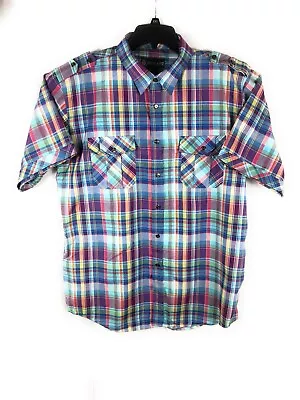 Red Ape Men's 2XL Short Sleeve Button  Multicolor Cotton Blend Epaulet Shirt A40 • $3.75