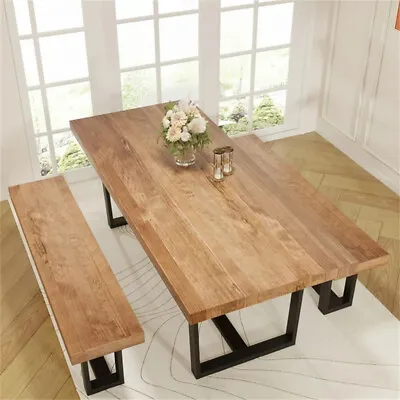 52 /72  Modern Solid Wood Dining Table For 4-10 Person Metal Frame Kitchen Tab • $237.49