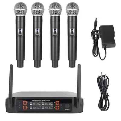 Professional UHF Wireless Microphone 4 Channel Handheld Karaoke Mic Home Speaker • £69.99