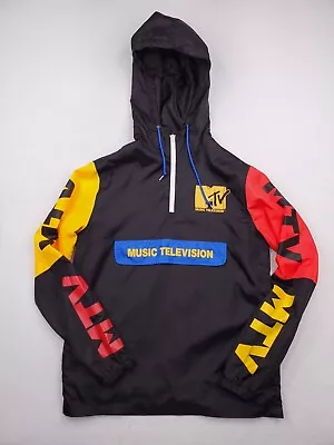 MTV Windbreaker Jacket Mens Size L Black Colorblock 1/4 Zip Pullover Lightweight • $24.99