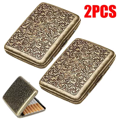 2PCS Vintage Metal Cigarette Case Box Gold Men Tobacco Holder For 20s 85mm USA • $20.89