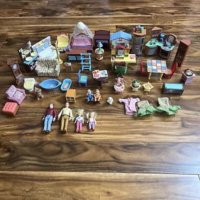 Vintage  Fisher Price My Loving Family Dollhouse Furniture And Accessories Lot • $134.95