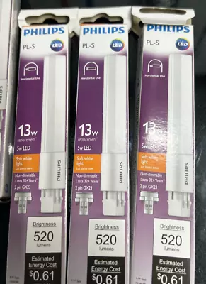 3-pack Lot Philips PL-S 13w Compact Tube LED 2 PIN GX23 Soft White Non-dimmable • $34.99