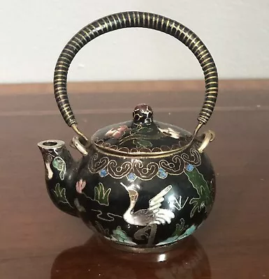 Chinese Vintage Cloisonne Tea Pot Teapot Bronze Brass Copper Enamel Handmade Blk • $12