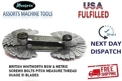 British Whitworth BSW & Metric Pitch Measure Thread Gauge 51 Blade USA FULFILLED • $13.78